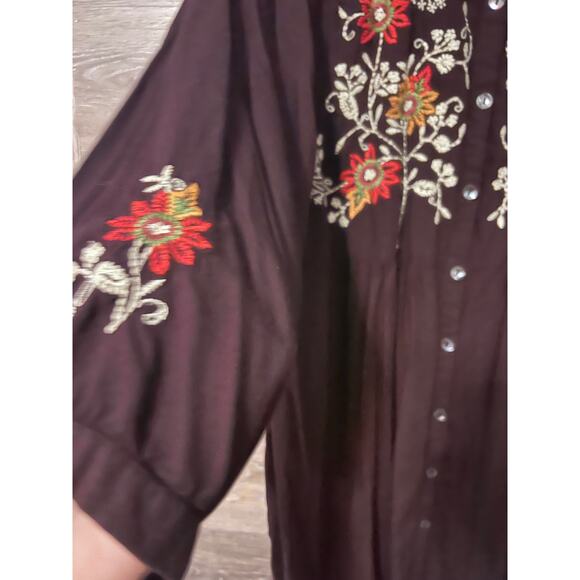 April Cornell tunic blouse Large embroidery brown fall Cottagecore boho Vintage - Picture 3 of 13